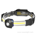 2023 New Compact TYPE-C Rechargeable Dual Flood Light Source XPG+COB Strip Super Bright Wide Beam Silicone Led Headlamp Band